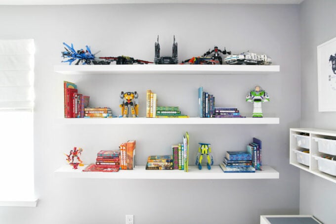 LEGO display on high floating shelf