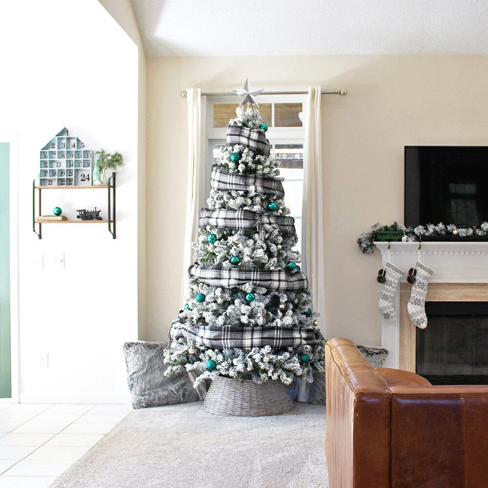 Scarves wrapped around a Christmas tree from Tag and Tibby