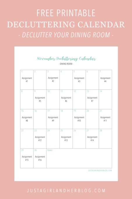 Free Printable Decluttering Calendar to Show You How to Declutter the Dining Room