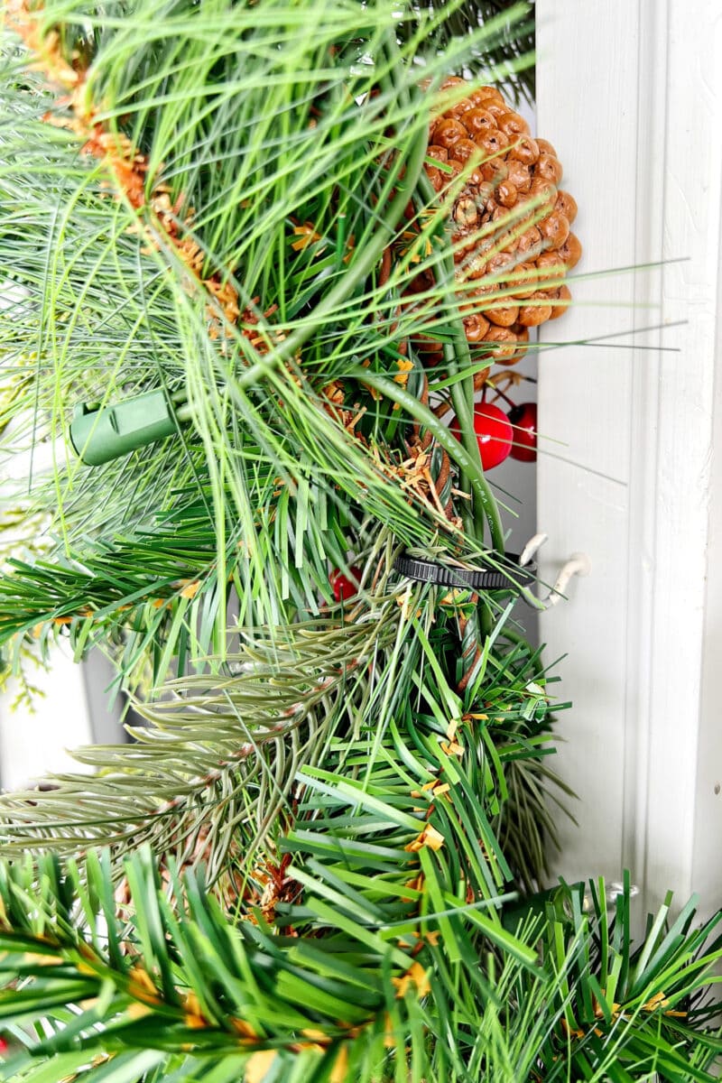 Christmas Garland Zip-Tied to Hook, Hanging Around the Front Door