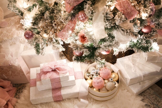 Christmas gifts under the tree at night