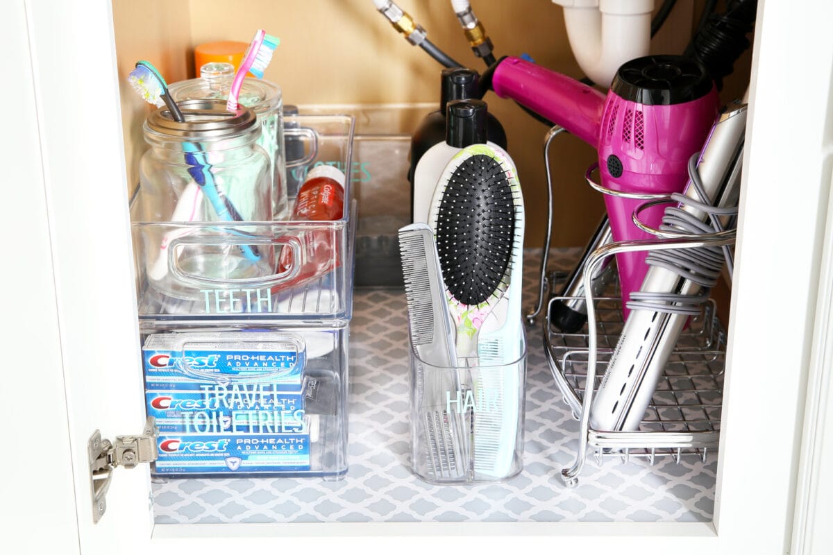 Organized Hair Products in a Bathroom Cabinet