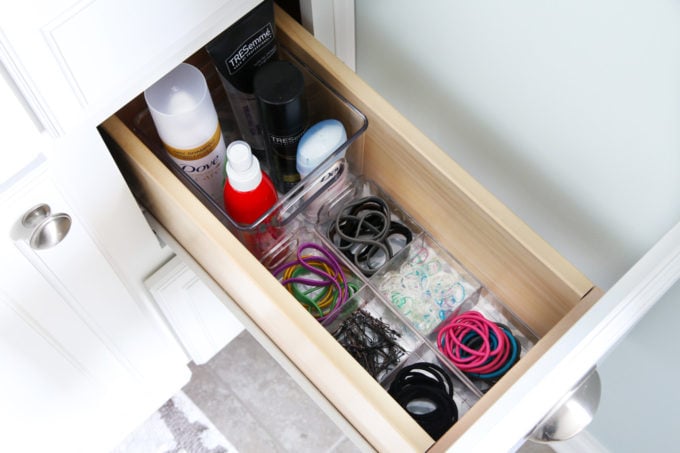 Organized Hair Supplies in a Bathroom Drawer