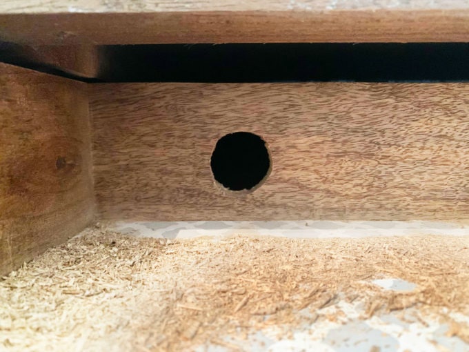 Hole in Nightstand Drawer for DIY Charging Station