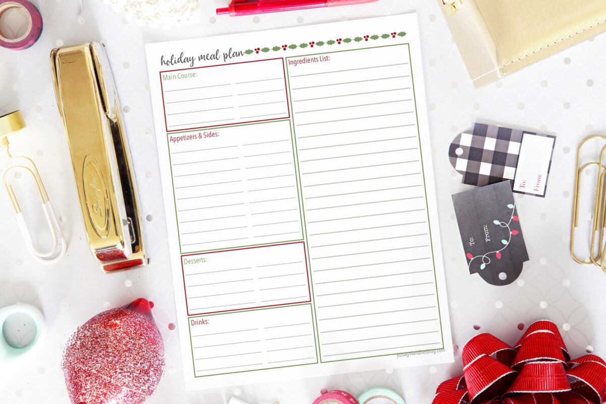 Holiday Meal Plan Printable Flatlay