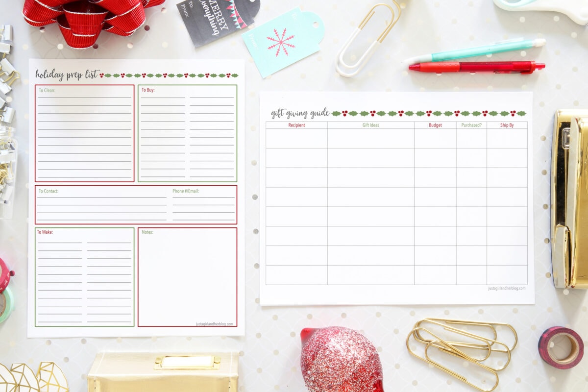 Two Free Holiday Printables in a Flatlay