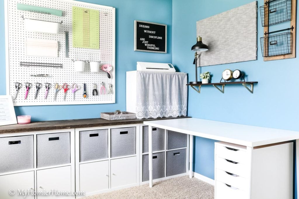 A craft corner in an office for craft room organization