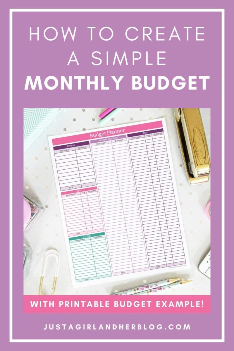 How to Create a Simple Monthly Budget with Printable Budget Example