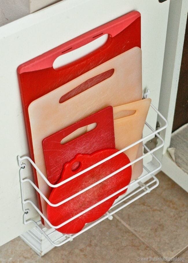 Create a convenient cutting board storage rack right on your cabinet door