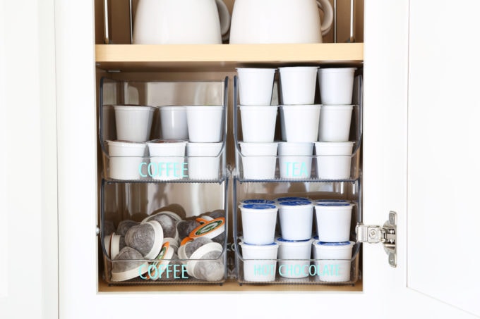 Coffee Pods Organized in Acrylic Stacking Pantry Bins