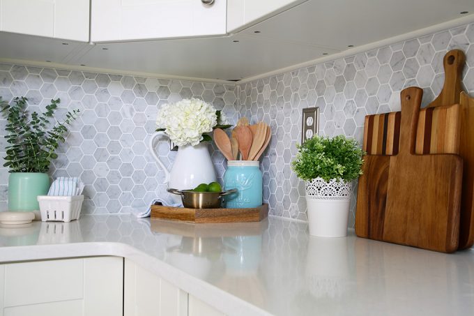 close up of the countertops with decorations