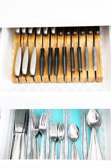 Awesome tips and tricks for organizing a small kitchen-- and proof that small kitchens can be beautiful too! Click through to the post for her amazing organization tips!