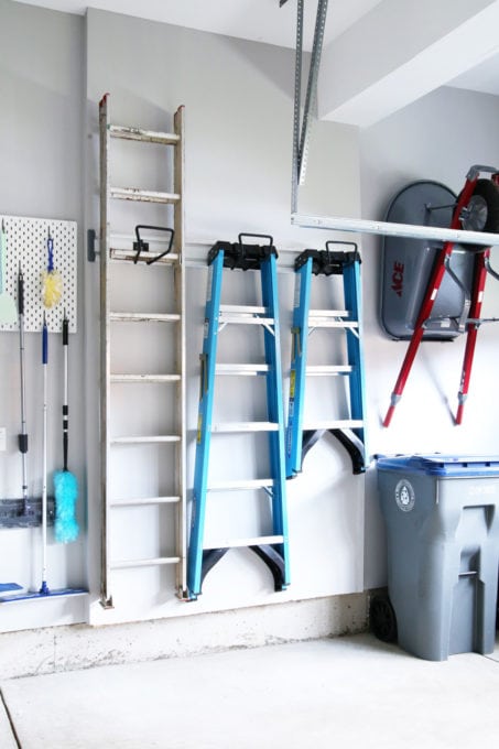 Ladders Hanging in an Organized Garage