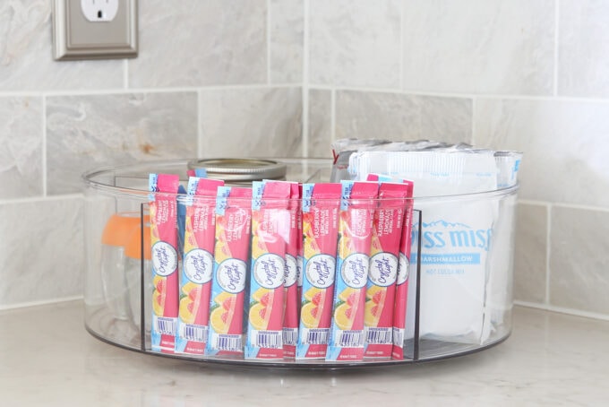 Lazy Susan Turntable Holding Flavor Packets for Water and Hot Chocolate Packets