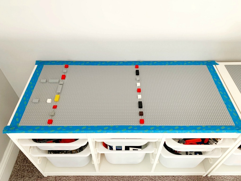 LEGO Baseplates within Painter's Tape Lines