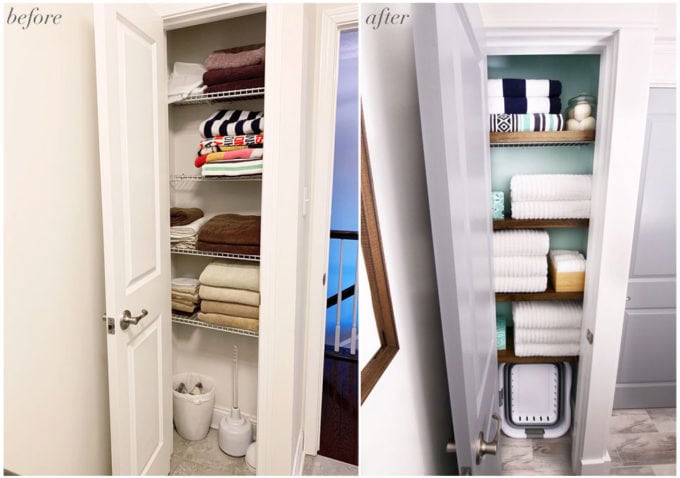 Laundry Room Small Linen Closet Organization Before and After