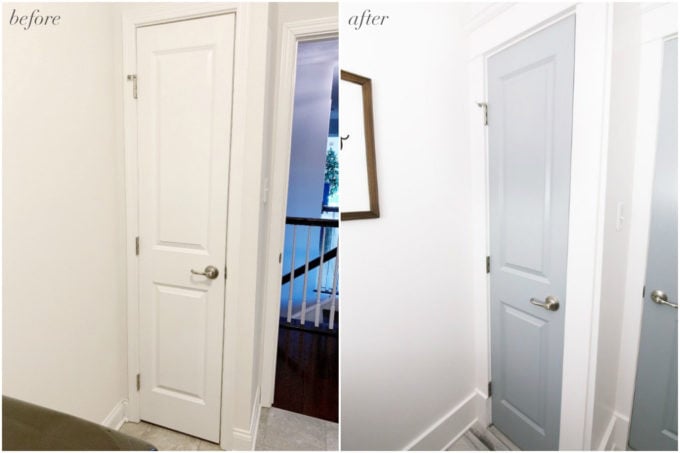 Laundry Room Painted Linen Closet Door Before and After