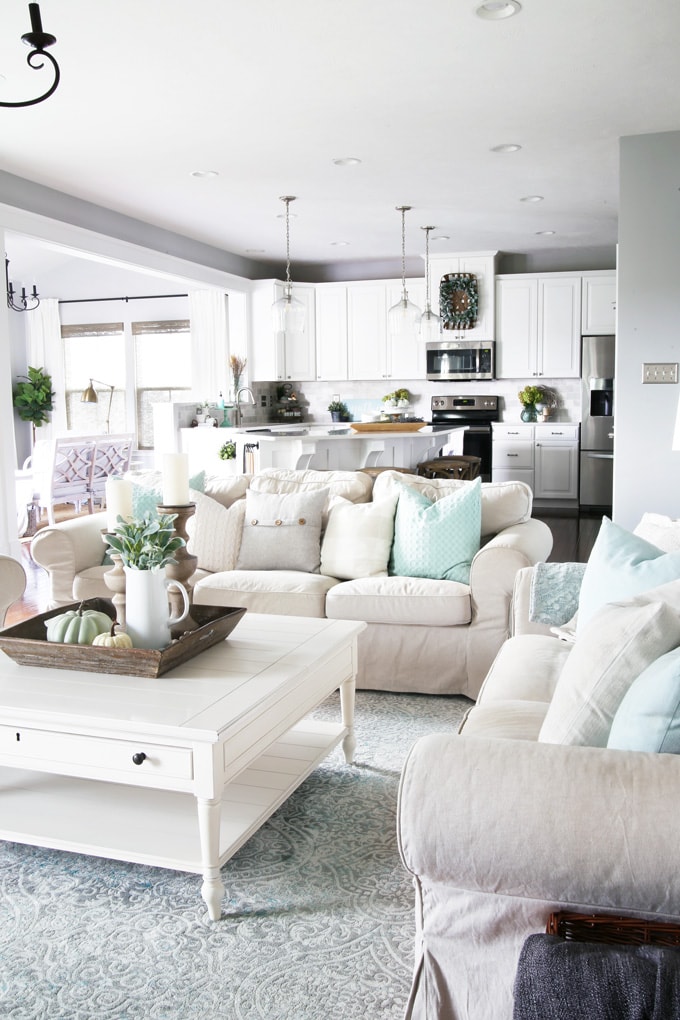 Neutral Living Room with Aqua Accents, Open Floor Plan in a Ryan Homes Palermo