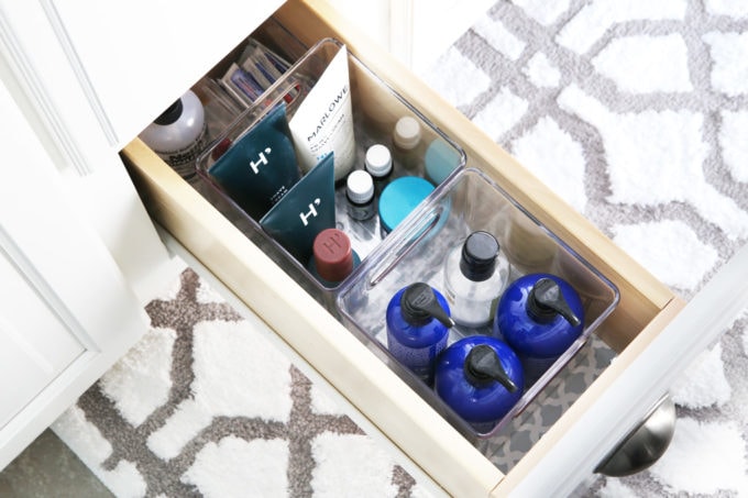 Lotions and Skin Care Items Organized in a Bathroom Drawer