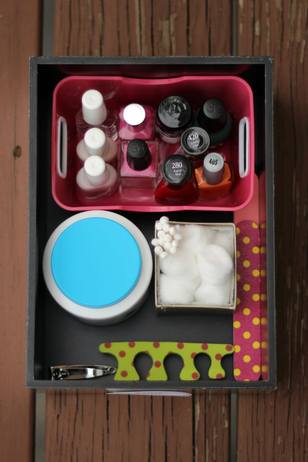 Manicure / Pedicure Supplies Organized in a Box | justagirlandherblog.com