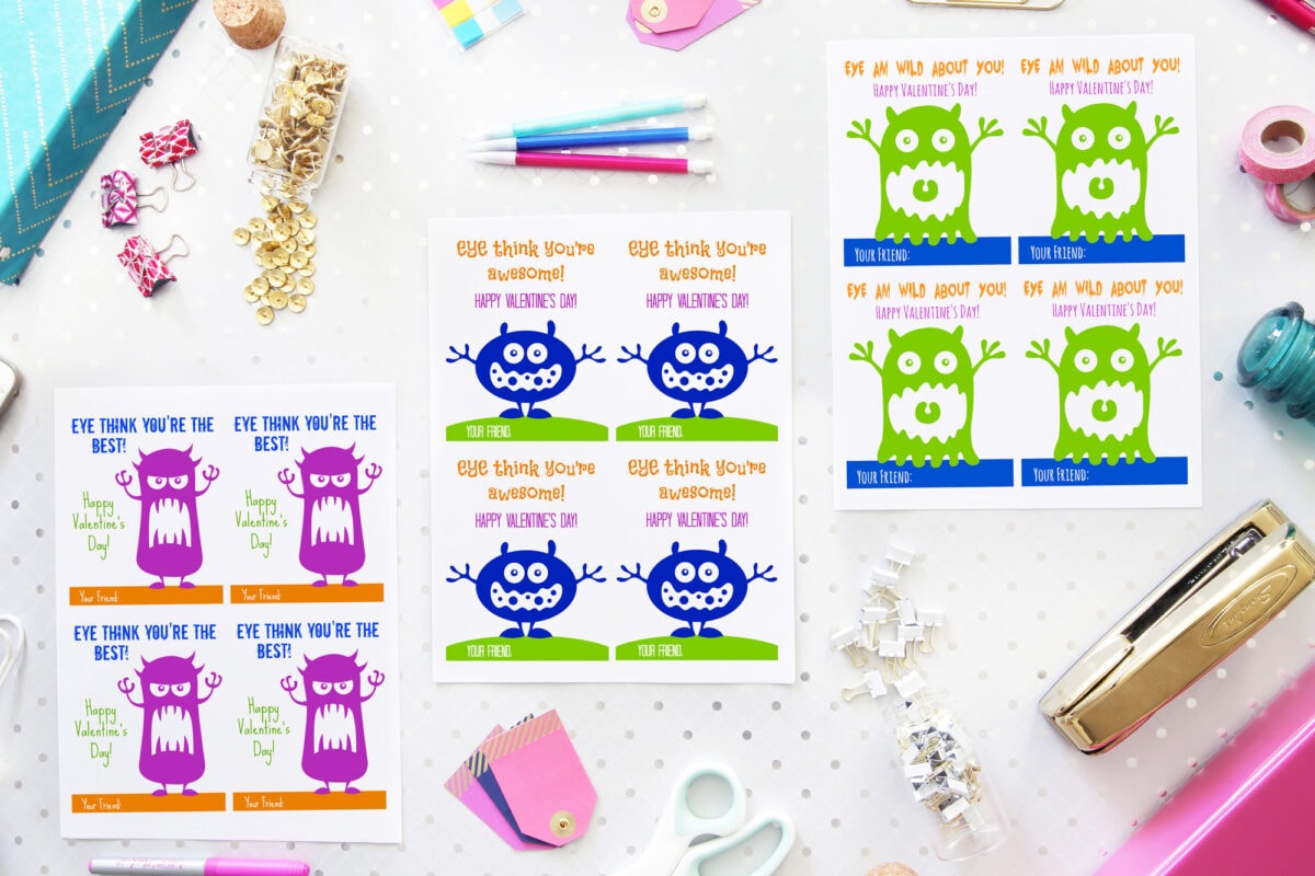 Free Printable Cute Monster Valentines