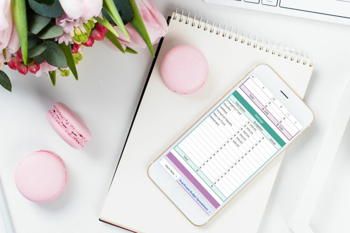 Savings Goals, part of a budgeting spreadsheet, shown on a cell phone