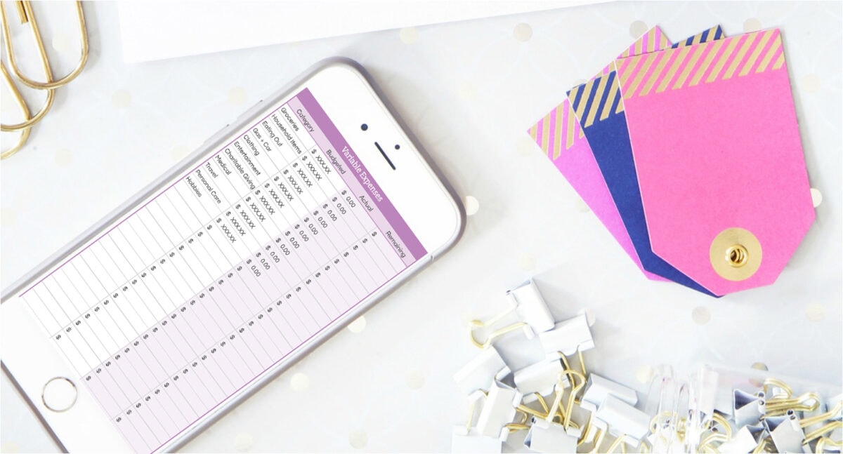 List of Variable Expenses in a Monthly Budget Spreadsheet, Shown on an iPhone