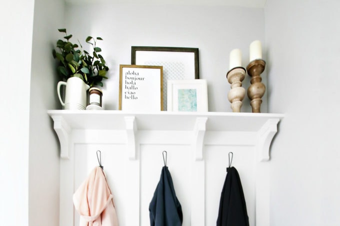 Decorated Shelf in Organized Mudroom