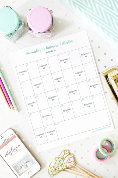 Free Printable Decluttering Calendar to Declutter Your Dining Room