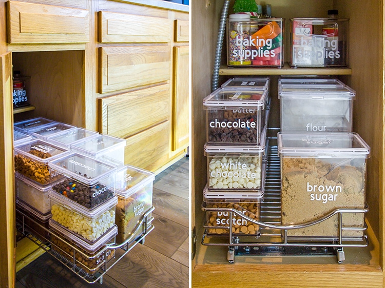 Organize baking supplies and ingredients so they are all within reach