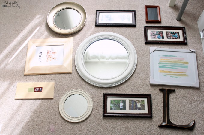 gallery wall pieces laying on the floor as a mockup