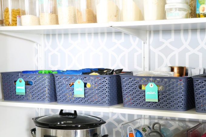 Y-Weave Storage Bins in an Organized and Decluttered Pantry