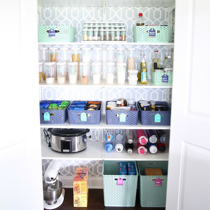 Organized Pantry with Y-Weave Storage Bins