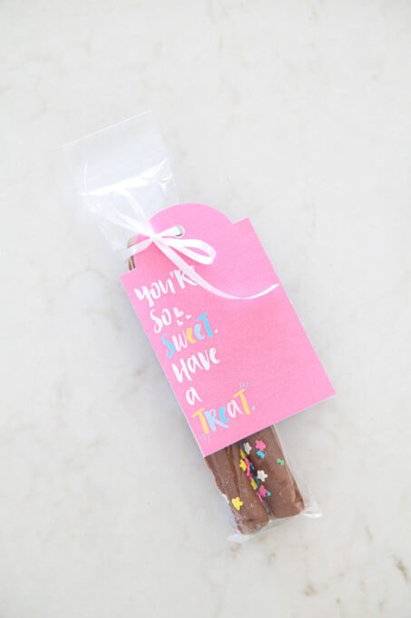 Candy with pink gift tag