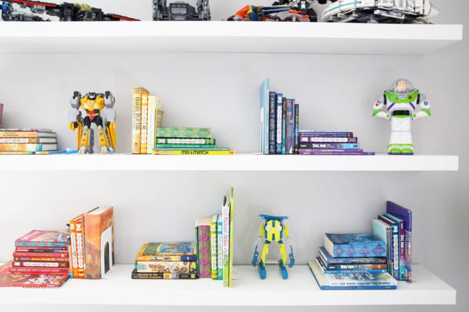 Books Organized by Color on IKEA LACK Floating Shelves