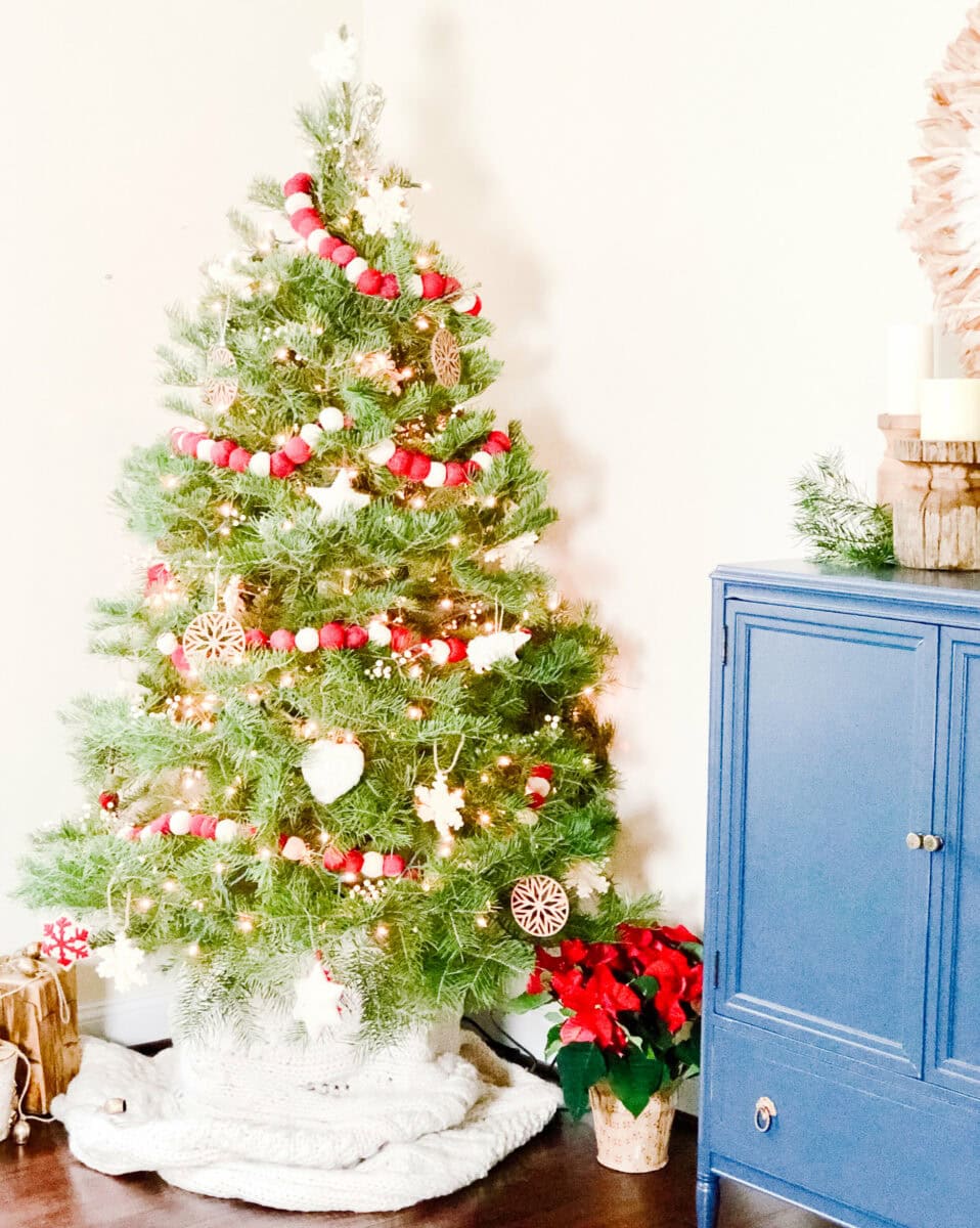 Christmas tree with brightly colored ball garland from A Life Unfolding