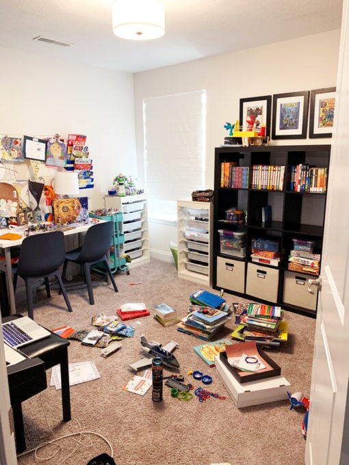 Messy Playroom before Decluttering Process