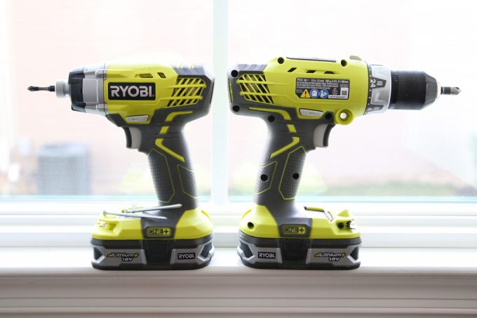 two Ryobi drills that we used to install indoor shutters