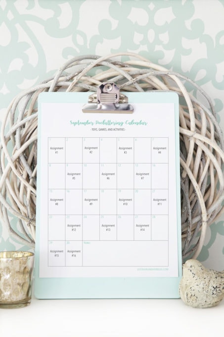 Monthly Decluttering Calendar for Organizing Toys, Games, and Activities for Kids