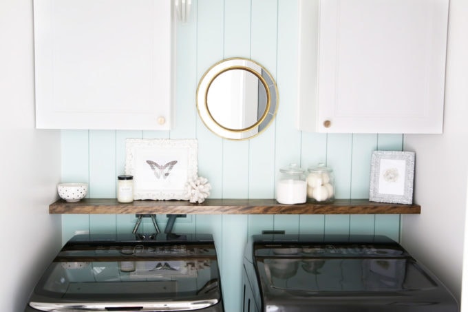 Shelf Above Washer and Dryer in a Small Laundry Room