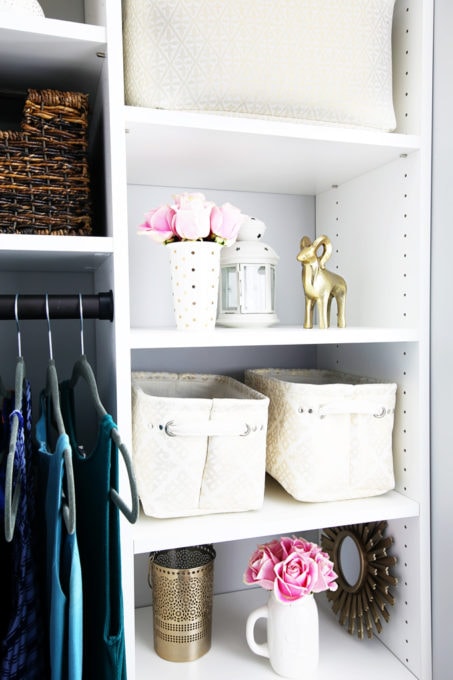 Fabric Storage Totes in an Organized Primary Closet