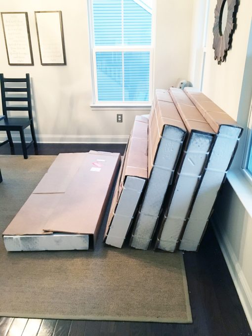 plantation shutters in the boxes in the dining room before installing