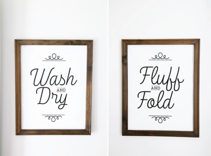 Wash and Dry, Fluff and Fold, DIY Signs in Small Organized Laundry Room