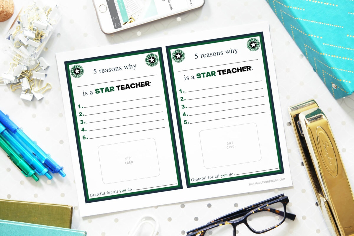 Free Printable Gift Card Holder for Starbucks Teacher Gift