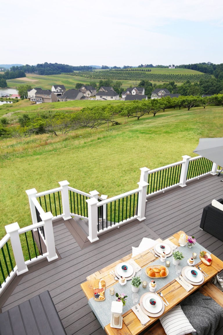 Outdoor Tablescape on Deck and Backyard View