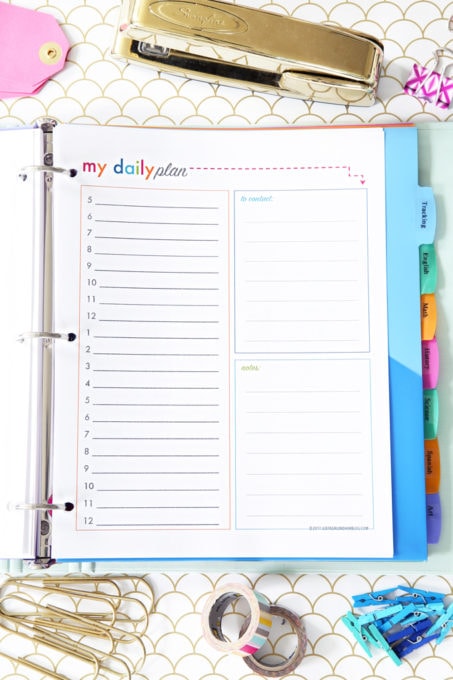 Daily Planning Time Blocking Printable, Student Binder with Free Printables for Back-to-School, study aids, high school organization, college organization, middle school organization, pretty printables, printables for girls, printables for boys, resources for students, back to school, graduation gift, student organization, teacher printables