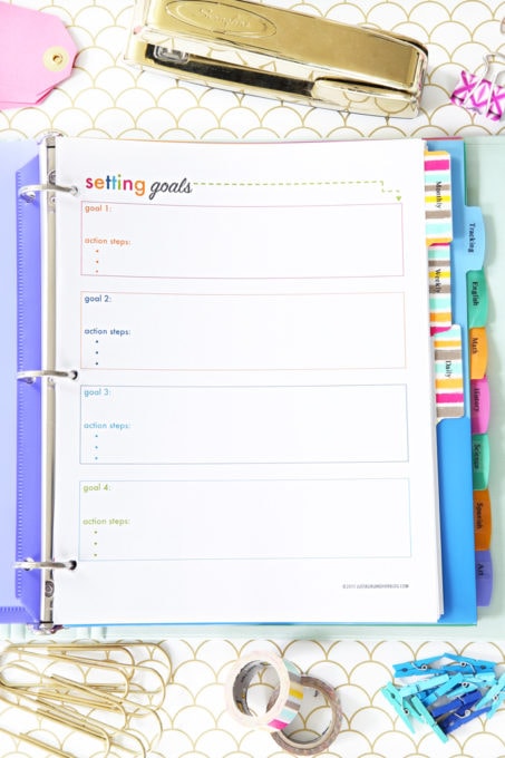 Goal Setting Printable, Student Binder with Free Printables for Back-to-School, study aids, high school organization, college organization, middle school organization, pretty printables, printables for girls, printables for boys, resources for students, back to school, graduation gift, student organization, teacher printables