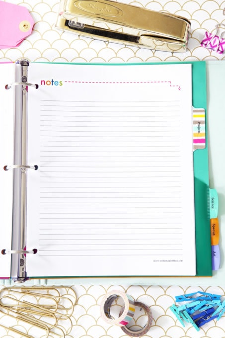 Notes Printable, Student Binder with Free Printables for Back-to-School, study aids, high school organization, college organization, middle school organization, pretty printables, printables for girls, printables for boys, resources for students, back to school, graduation gift, student organization, teacher printables