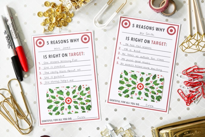 Target Teacher Gift Printables with Holiday Gift Cards