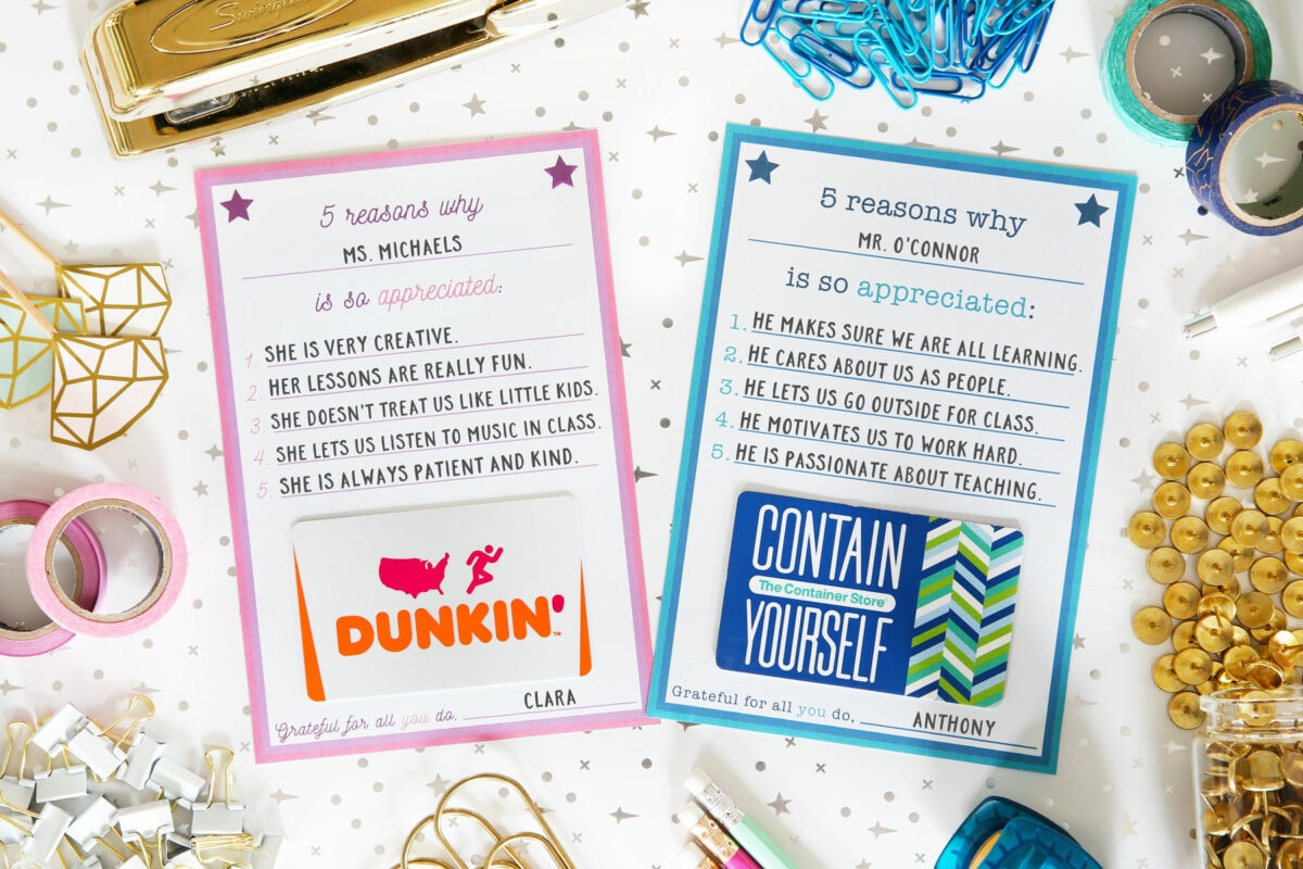 Free Printable Gift Card Holder for Teacher Appreciation Gifts